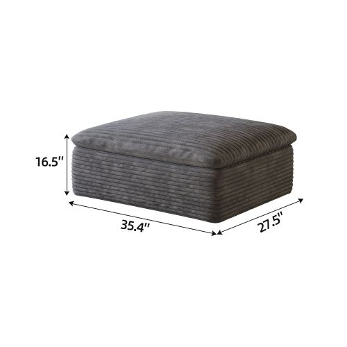 Dark Grey Plush Cotton Modular Ottoman, Compression Packed Sponge Foot Stool, No Wooden Frame Design
