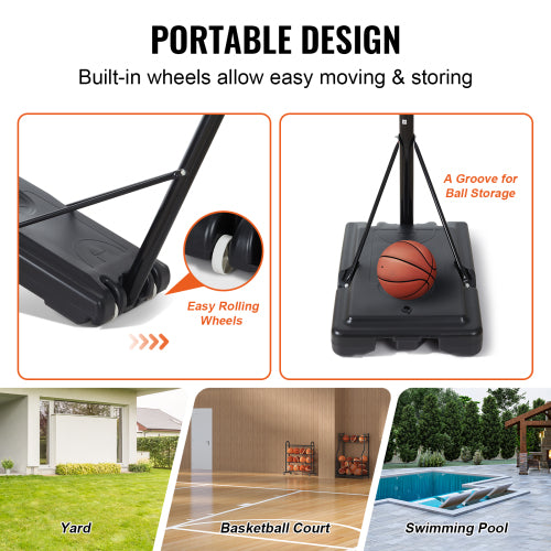 4 10ft Adjustable Height Basketball Hoop Portable Backboard System 44inch with Wheels and Fillable Base
