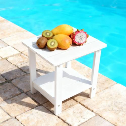 A wooden-textured imitation wood side table, simple yet with a rich texture. It comes with a small tabletop and is suitable for outdoor picnics. white