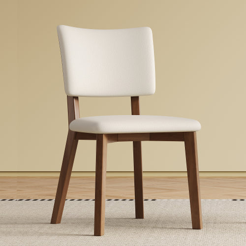 Mid-Century Wood Dining Chairs with PU Upholstery, Set of 2, White/Deep Walnut
