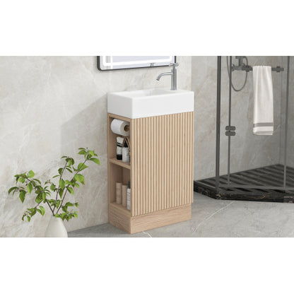18.6" Bathroom Vanity with Sink, Bathroom Vanity Cabinet with Two-tier Shelf, Left or Right Orientation, Natural (Old Sku:WF308491AAN)