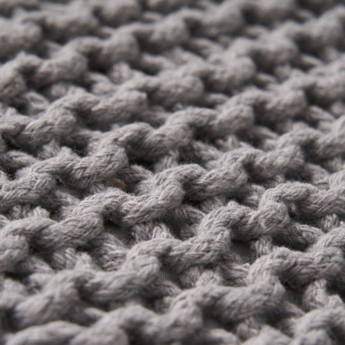Light Gray Hand-Knitted Cotton Ottoman Foot Stool, Plush Cozy Compact Accent Seat