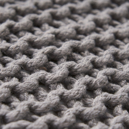 Light Gray Hand-Knitted Cotton Ottoman Foot Stool, Plush Cozy Compact Accent Seat