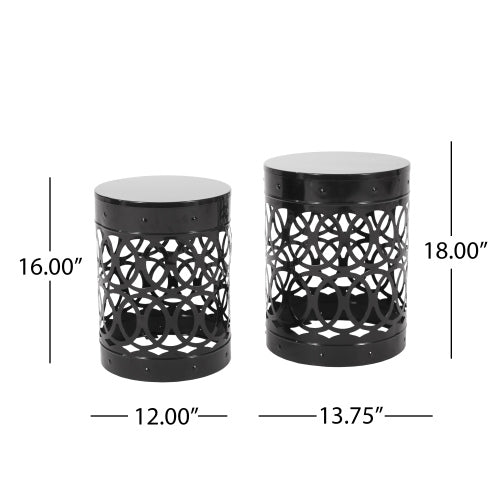 Outdoor Delight Powder-coated Iron End Table, Set of 2, Black