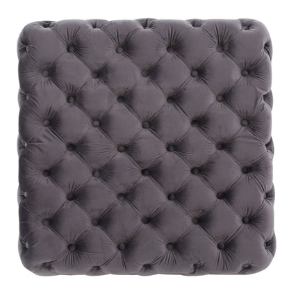 Button Tufted Diamond Stitch Velvet Ottoman, Modern Glam Upholstered Accent Seat for Living Room