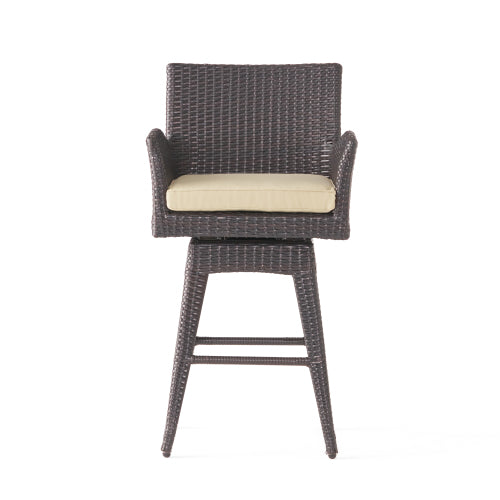 Modern Outdoor Multi-Brown Wicker Swivel Barstool with Tapered Legs, 1-Piece