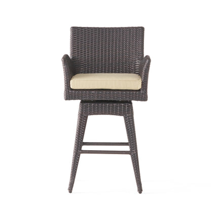Modern Outdoor Multi-Brown Wicker Swivel Barstool with Tapered Legs, 1-Piece