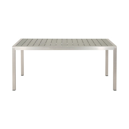 Coral Outdoor Aluminum Dining Table with Faux Wood Top, Gray Finish,Grey