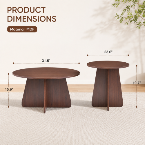 2-Piece Round Nesting Coffee Table Set with Crisscross Legs