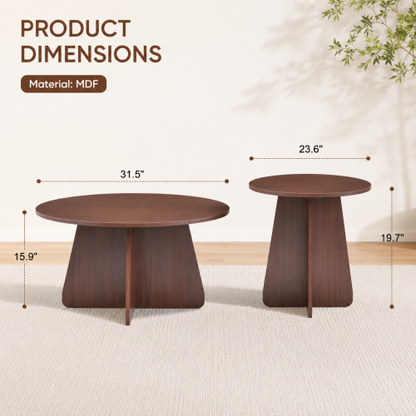 2-Piece Round Nesting Coffee Table Set with Crisscross Legs
