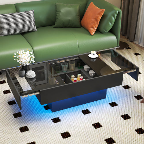 Extendable Coffee Table with Sliding Top & Hidden Storage, Wooden Center Table