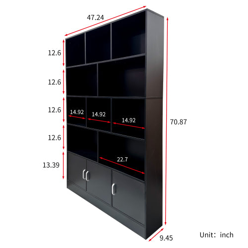 70.87 Inch Tall 10-Cube Bookshelf With 3 Closed Doors Home Storage Cabinet