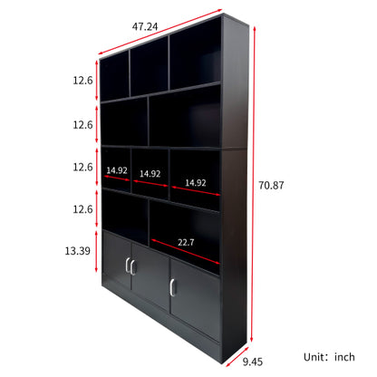 70.87 Inch Tall 10-Cube Bookshelf With 3 Closed Doors Home Storage Cabinet