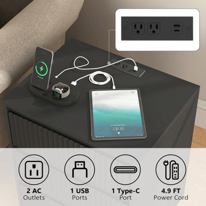 Set of 2 End Tables with USB C Charging Station, 3-Drawer Storage Side Table for Living Room