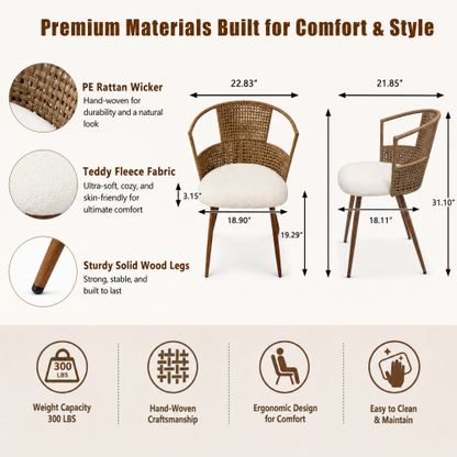 PE Rattan Dining Armchairs with Teddy Seats, Set of 2, Beige/Brown