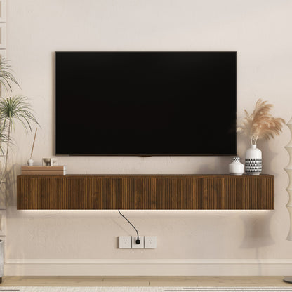 68.8 Inch Floating LED Wall TV Stand 100 LBS Load 16 Color Lights for 55-65 Inch Flat Screen TVs