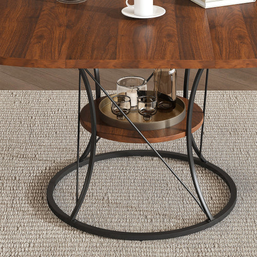 Expandable Round Dining Table with Storage Shelf