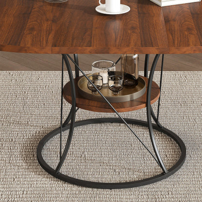 Expandable Round Dining Table with Storage Shelf
