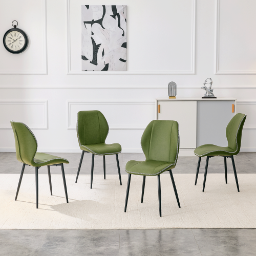 Set of 4 Olive Green PU Dining Chairs,Black Metal Legs & Adjustable Feet
