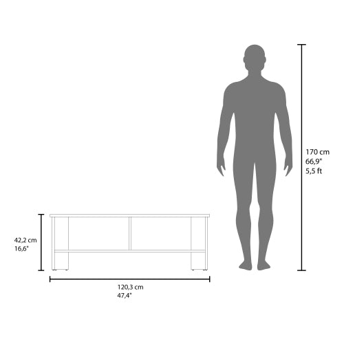 Dark Walnut and White 47 inch TV Stand with Cabinet & Open Shelf