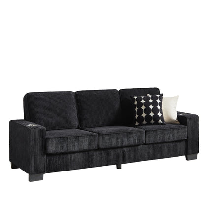 83.86 inch  Black Corduroy 3-Seater Compressed Living Room Sofa