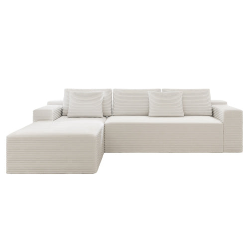 104.3*68.9 inch  White 2-PC Modular Compressed Corduroy Sectional Sofa, No Assembly