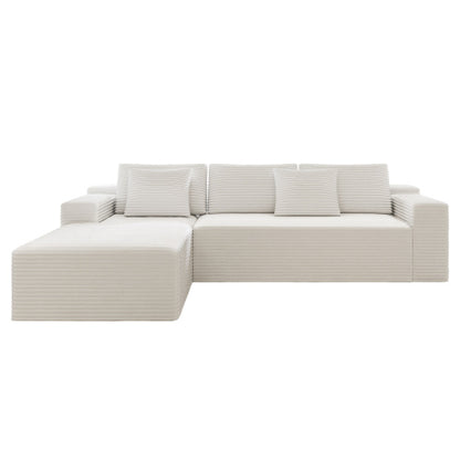 104.3*68.9 inch  White 2-PC Modular Compressed Corduroy Sectional Sofa, No Assembly