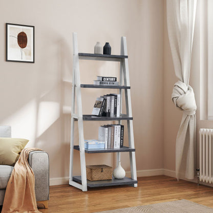 5-Tier Rubber Wood Frame Ladder Bookshelf Multi-Layer Home Living Room Kitchen Storage Rack