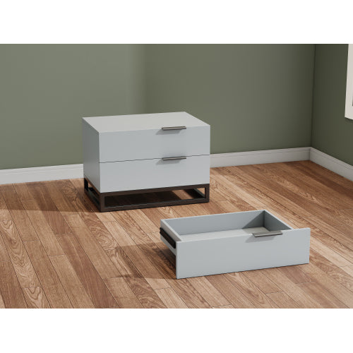 Grey White 2 Drawer Nightstand with Storage Cabinet