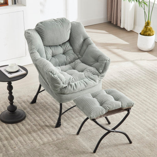 Lazy Chair with Ottoman, Modern Lounge Accent Chair with Armrests and a Side Pocket