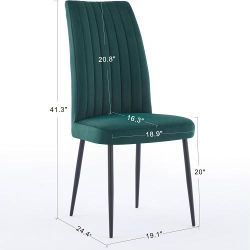 Set of 2 Green Velvet Dining Chairs, Black Powder-Coated Iron Feet, Solid Wood Frame, KD Structure, 300lbs Load