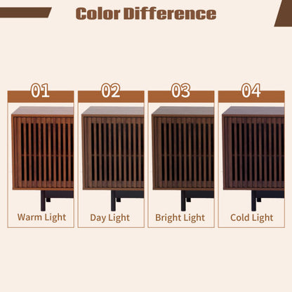 78.7 inch Walnut Slatted Door TV Stand Solid Rubber Wood Leg Media Console Holds 85 inch TV