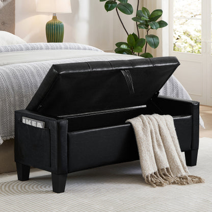 Ottoman with Storage, Storage Ottoman Bench with Safety Hinge 350 lbs Weight, Upholstered Entryway Bench with Seating for Bedroom, Living Room - Black