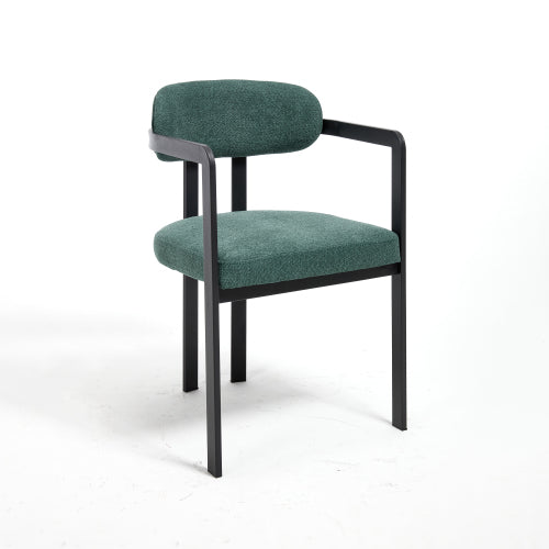 Modern Boucle Dining Chairs Set of 2, Mid-Century Upholstered Side Chairs with Black Metal Legs