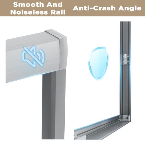 50-54 " x 72" Tempered Glass with Explosion Proof Film, Aluminum Frame Double Sliding Shower Door, "1/4 (6 mm), Stainless Steel handle,Brushed Nickel