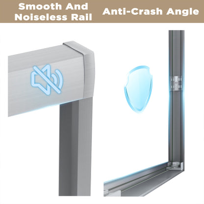 50-54 " x 72" Tempered Glass with Explosion Proof Film, Aluminum Frame Double Sliding Shower Door, "1/4 (6 mm), Stainless Steel handle,Brushed Nickel