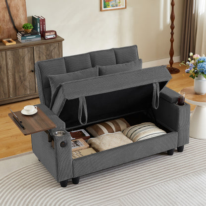 Dark Grey Loveseat Sofa with Storage,USB Ports,Cup Holder & Swivel Table