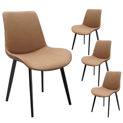 4-Pack Brown PU Dining Chairs, Metal Legs