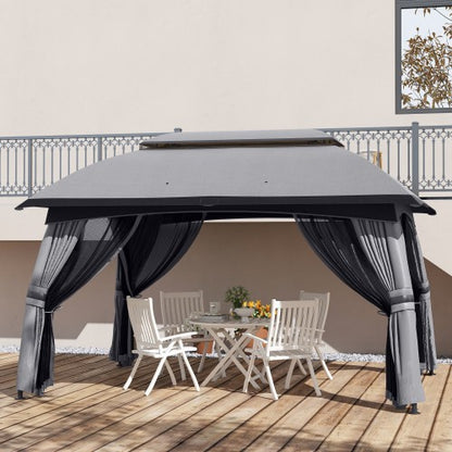 Outsunny 10' x 13' Patio Gazebo, Outdoor Gazebo Canopy Shelter with Netting, Vented Roof, Steel Frame for Garden, Lawn, Backyard, and Deck, Dark Gray