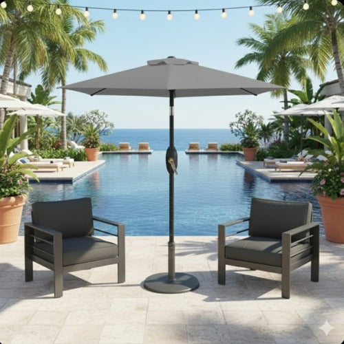 7.5 Feet Gray Market Umbrella with Crank Lift & Tilt. UV-Resistant Canopy for Pool, Backyard & Patio (Without base)