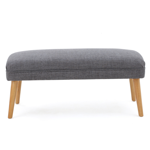 38 inch Linen Look Fabric Rectangular Ottoman Bench, Natural Rubberwood Leg Footstool for Living Room Bedroom