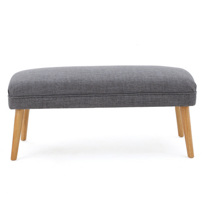 38 inch Linen Look Fabric Rectangular Ottoman Bench, Natural Rubberwood Leg Footstool for Living Room Bedroom