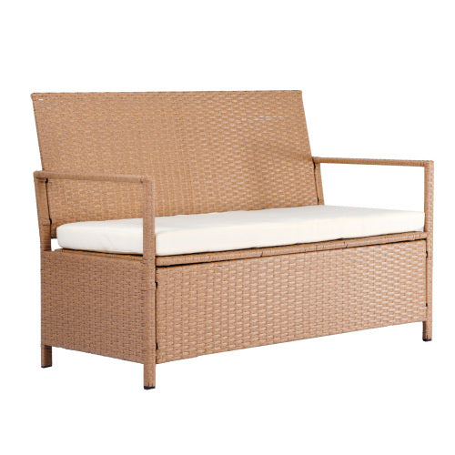 Outdoor Storage Bench PE Rattan 70Gal Deck Box Waterproof Outdoor Seat & Storage