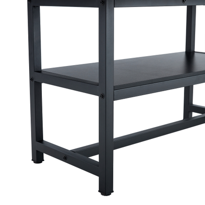 Two-Tone Spliced Dining Table with Storage Shelf