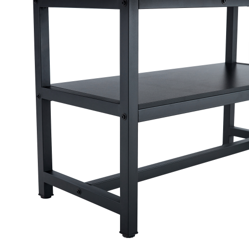 Two-Tone Spliced Dining Table with Storage Shelf