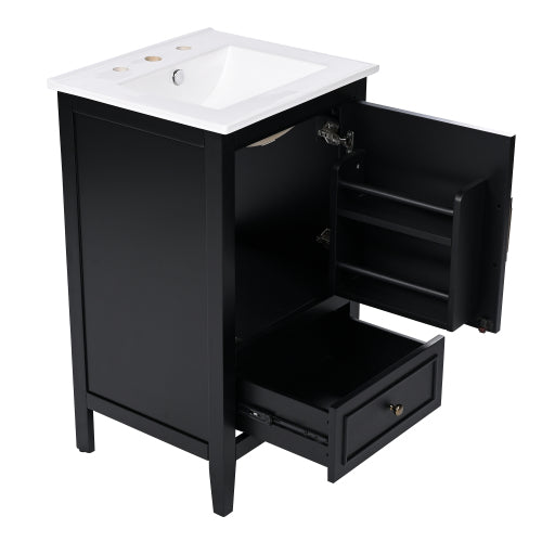 20" Bathroom Vanity with Sink, Bathroom Cabinet with A Door, Door Shelf Storage and Adiustable Foot Pads, A Drawer, Black