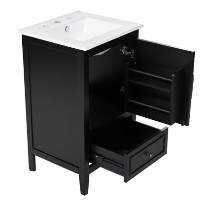 20" Bathroom Vanity with Sink, Bathroom Cabinet with A Door, Door Shelf Storage and Adiustable Foot Pads, A Drawer, Black