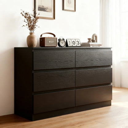 6 Drawer Black Dresser, Modern Bedroom Dresser with Spacious Countertop, Wood Storage Cabinet with Concealed Handles & 6 Deep Drawers for Bedroom, Living Room, Entryway, 15.7" D x 47.2" W x 30.9" H