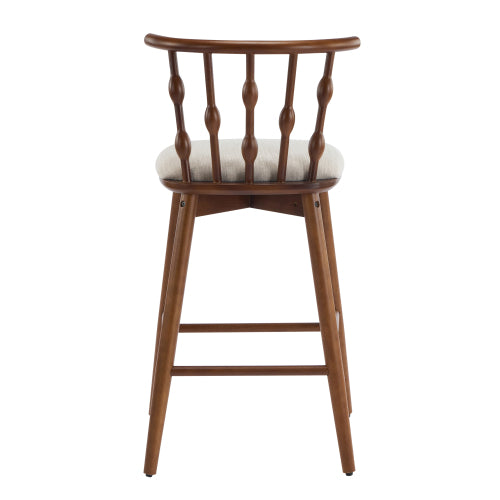 Indoor Wooden Barstool, Walnut Finish With Beige Upholstery, Set of 2