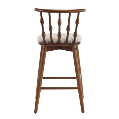 Indoor Wooden Barstool, Walnut Finish With Beige Upholstery, Set of 2